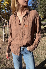 Modern Society Brown Linen Shirt with Embroidery