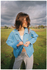 Hand embroidered linen jacket Teach A Man To Fish Jacket TOPS