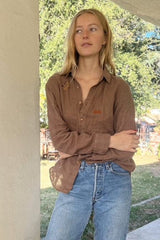 Modern Society Brown Linen Shirt with Embroidery
