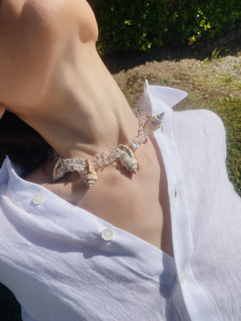 Real seashells and clear quartz necklace Mermaid Necklace JEWELRY